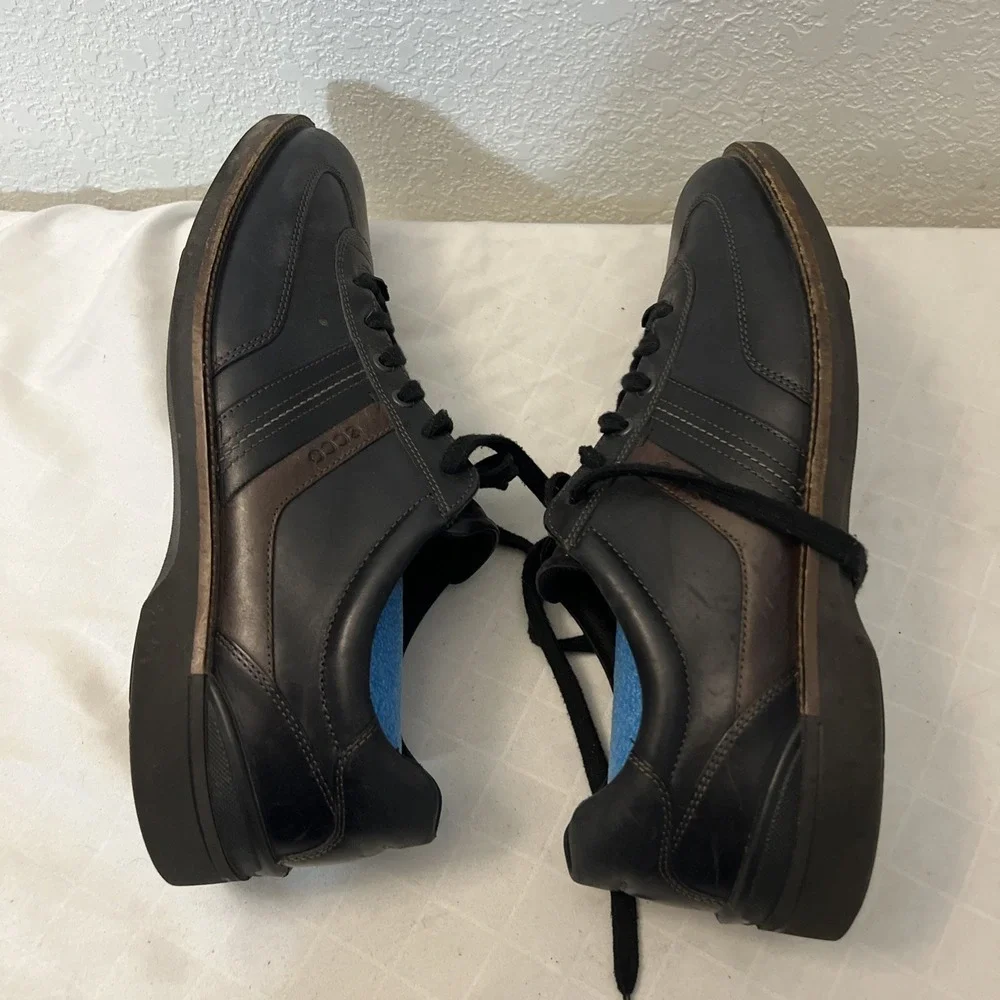 Ecco Mens Leather Fenn Tie Oxford Casual‎ Shoes Black Sneakers EU 47 US 13 13.5